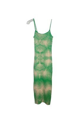 Halfheart Green Abstract Print Bodycon Midi Dress Stretch Knit Sleevless Medium